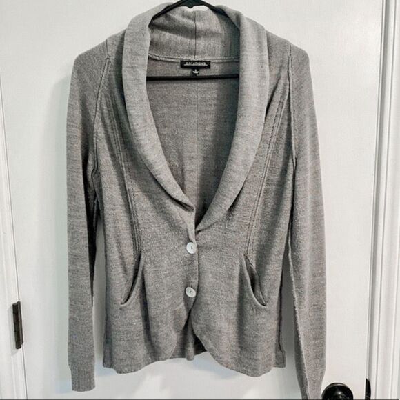 Notations Women's Gray Cardigan Sweater - Shawl Collar, Button Front, Soft Knit - Picture 1 of 4
